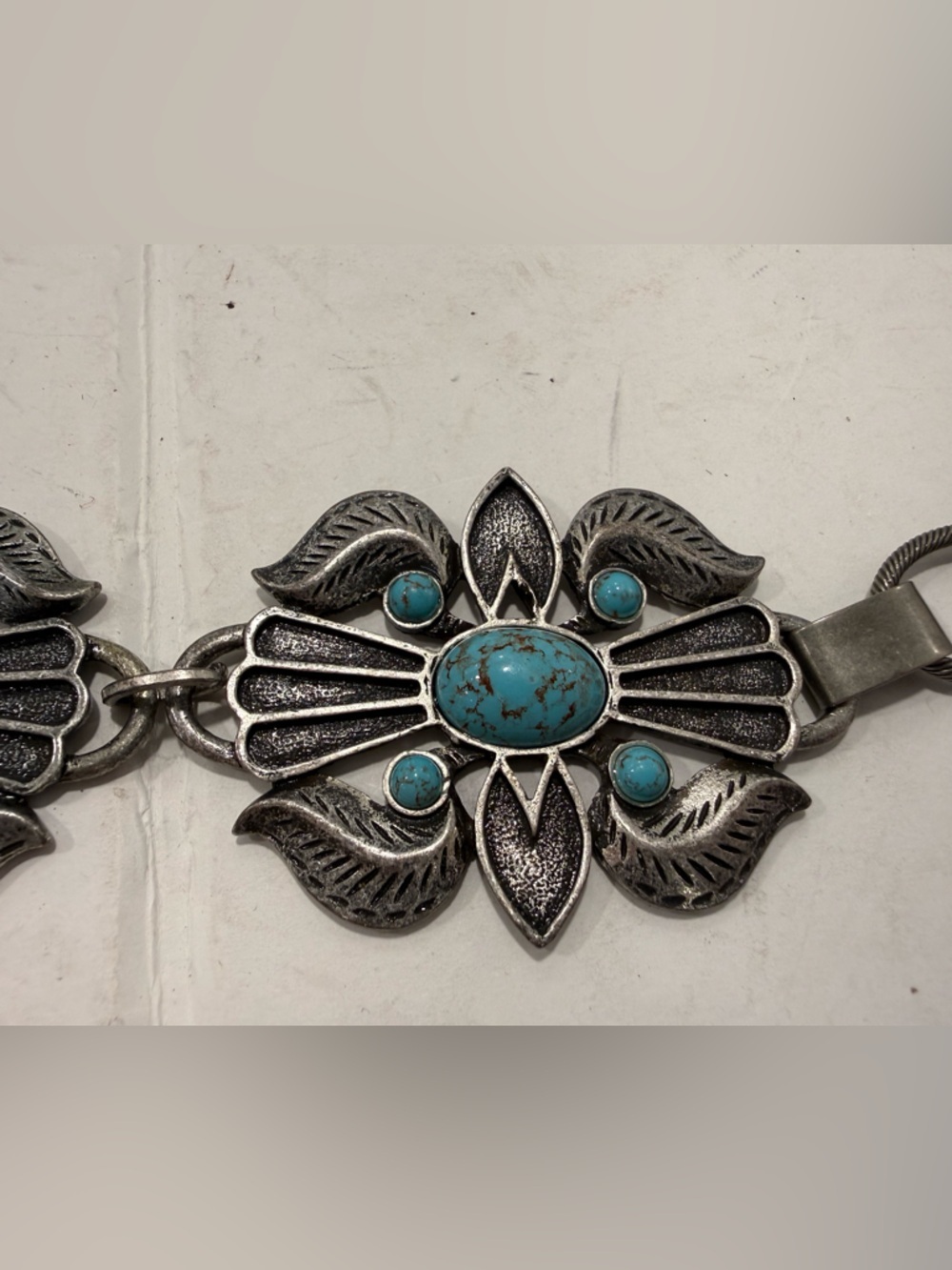 Silver Turquoise Concho Belt Boho Gypsy Western Chain Belt Festival - Picture 2 of 6